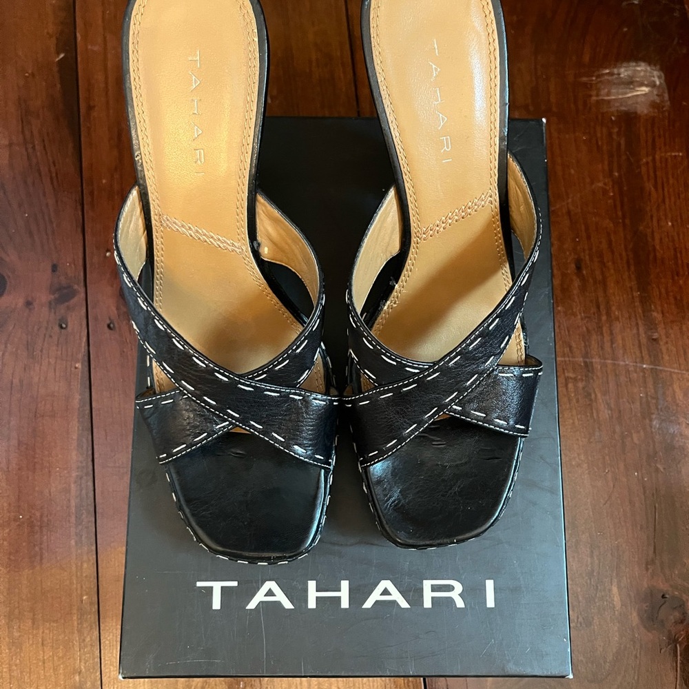 Tahari Ta-Cinda leather high-heel sandals